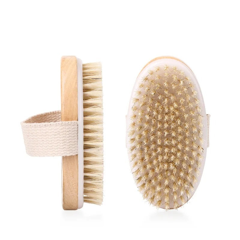 Light brown bamboo body brush with oval shape
