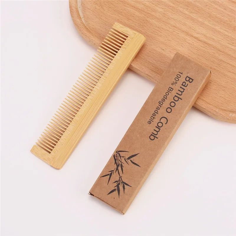 Light brown bamboo comb set with three shapes