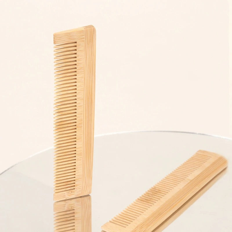 Light brown bamboo comb set with three shapes