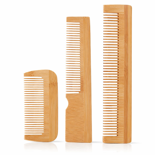 Light brown bamboo comb set with three shapes