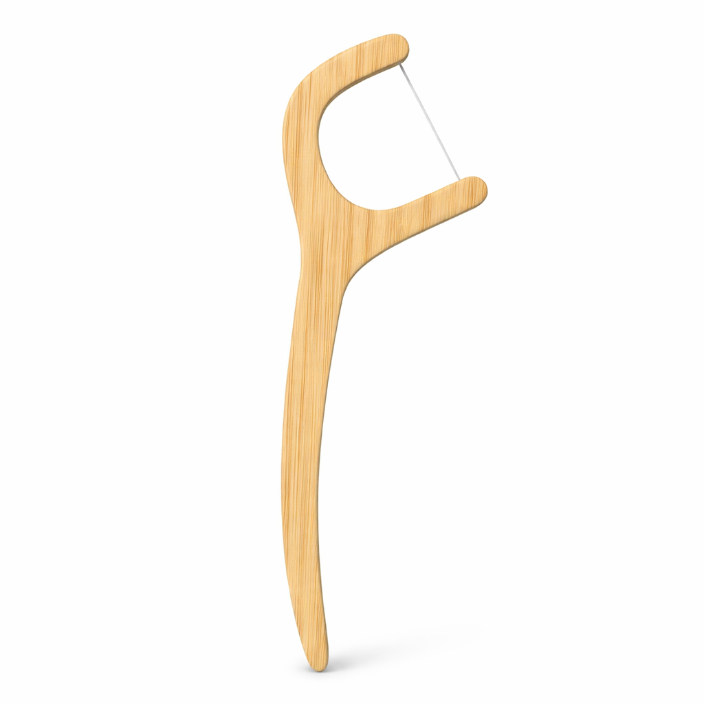 Light brown bamboo dental floss picks with curved head (20 pcs)
