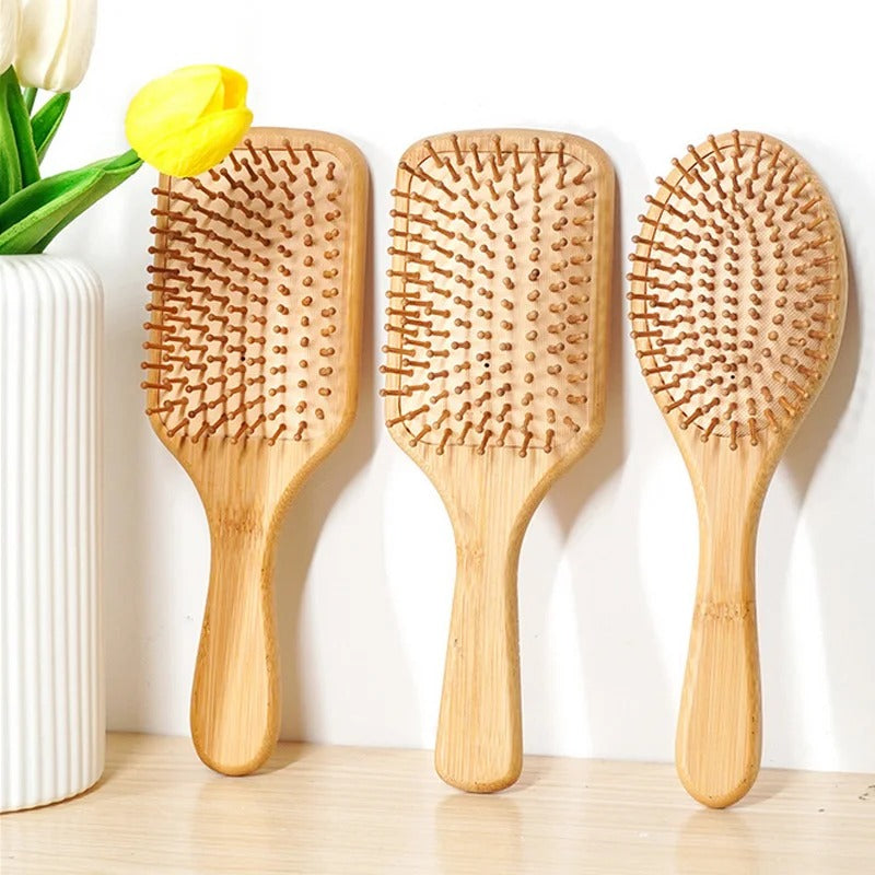 Light brown bamboo hair brush with wooden pins (2 variants)