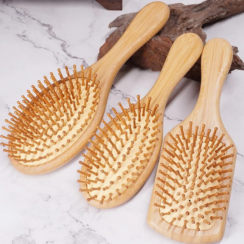 Light brown bamboo hair brush with wooden pins (2 variants)
