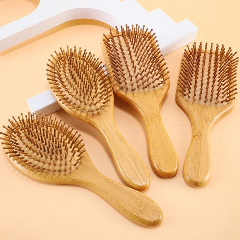 Light brown bamboo hair brush with wooden pins (2 variants)