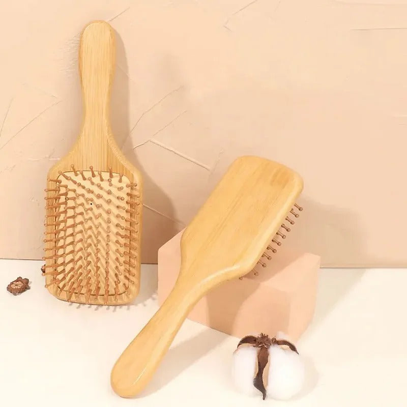 Light brown bamboo hair brush with wooden pins (2 variants)