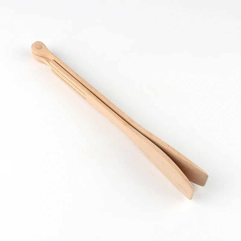 Light brown bamboo kitchen tongs with pivot joint