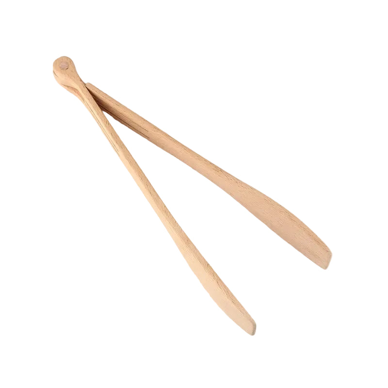 Light brown bamboo kitchen tongs with pivot joint
