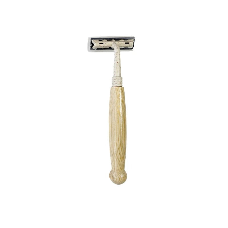 Light brown bamboo razors with varied handle designs and head styles