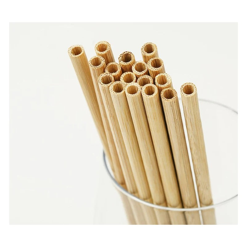 Light brown bamboo straws set with cleaning brush (17 pcs)
