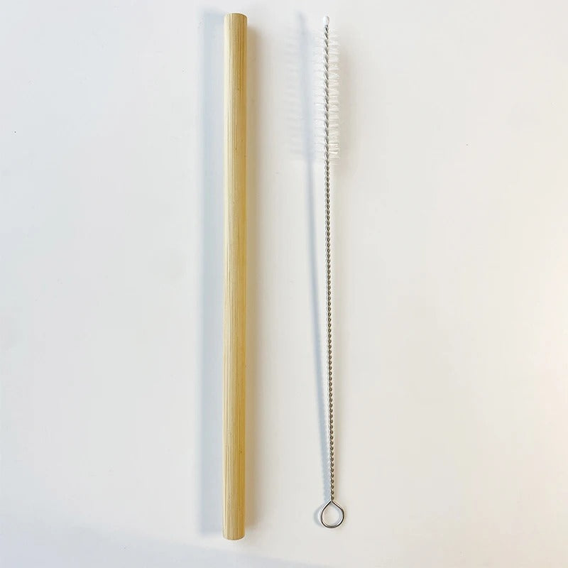 Light brown bamboo straws set with cleaning brush (17 pcs)