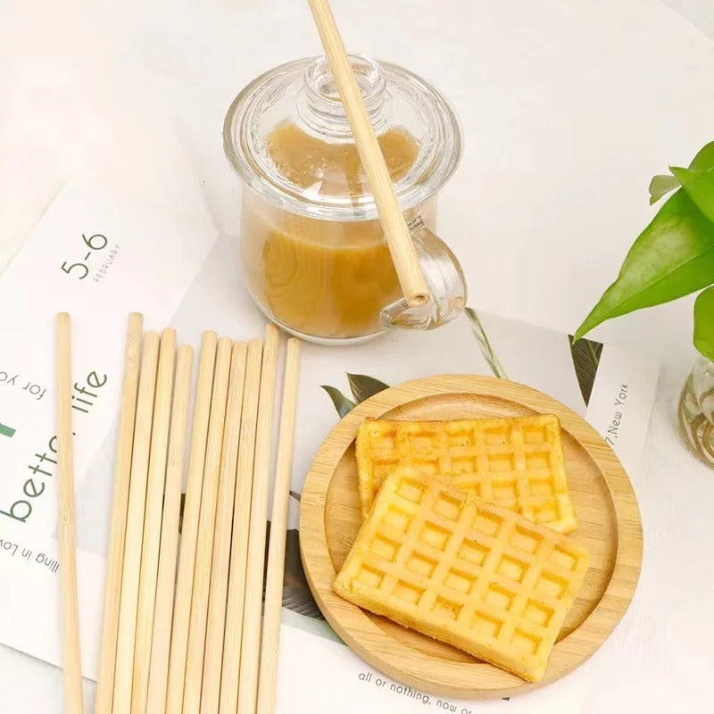 Light brown bamboo straws set with cleaning brush (17 pcs)