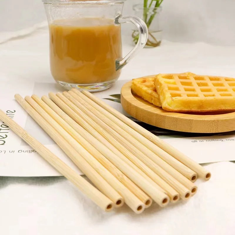 Light brown bamboo straws set with cleaning brush (17 pcs)