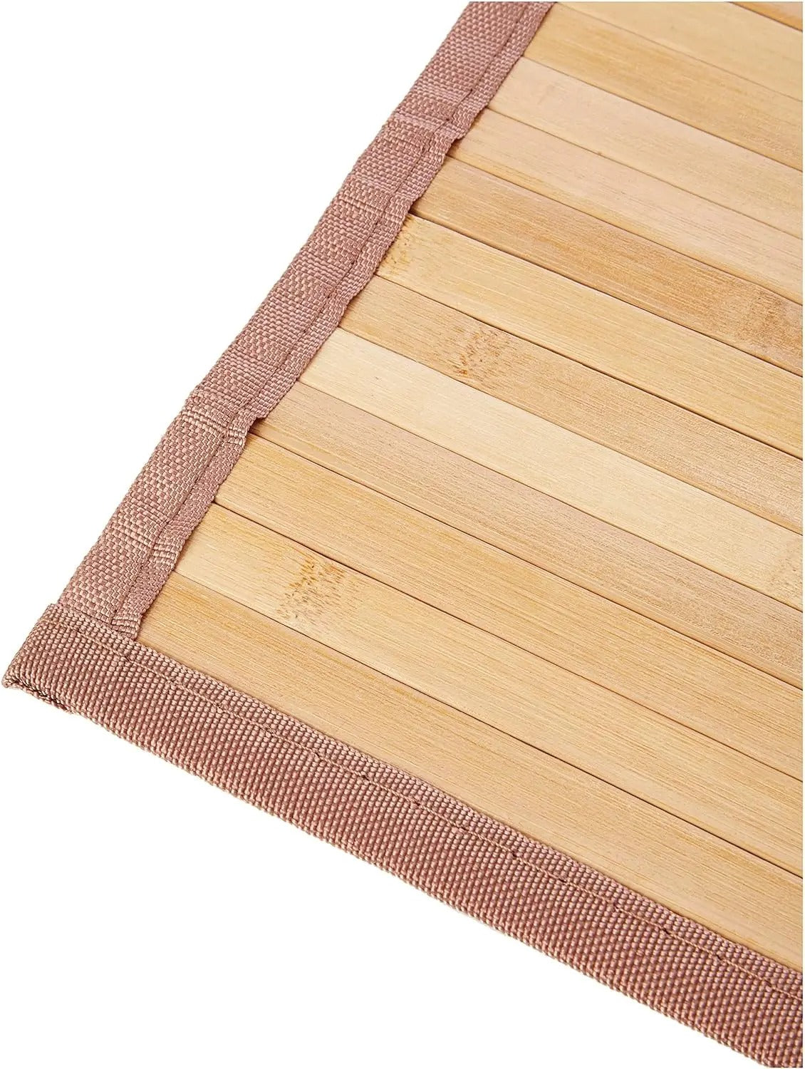 Light brown slatted mat with brown fabric border