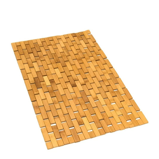 Light brown woven slat mat with open grid pattern